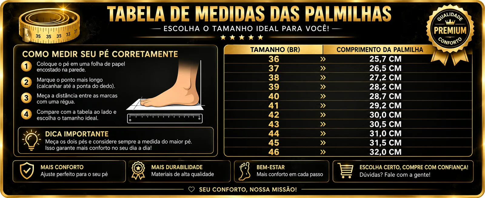 Tabela de medidas das palmilhas: como medir o pé e comprimento da palmilha por numeração